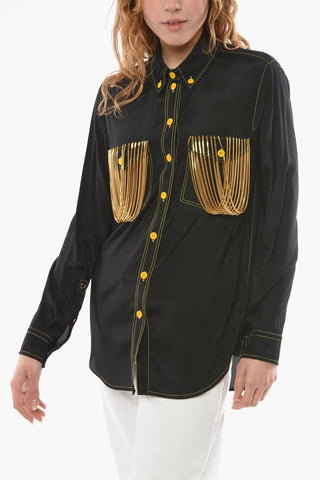 Viscose-satin Button-down Shirt Detailed with Chains
