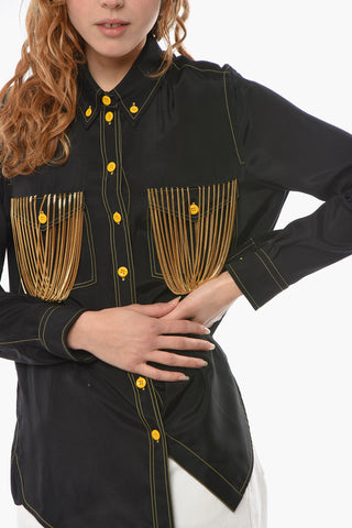 Viscose-satin Button-down Shirt Detailed with Chains