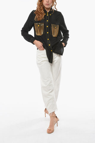 Viscose-satin Button-down Shirt Detailed with Chains
