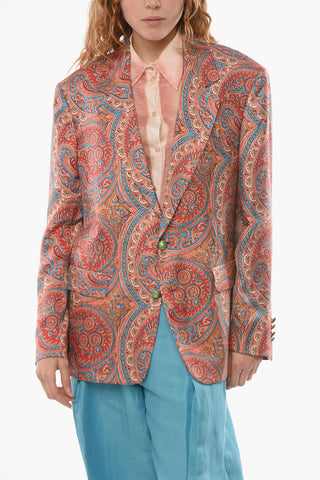 Silk Single-breasted Blazer in Iconic Paisley Motif