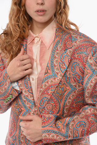 Silk Single-breasted Blazer in Iconic Paisley Motif