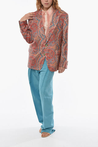 Silk Single-breasted Blazer in Iconic Paisley Motif