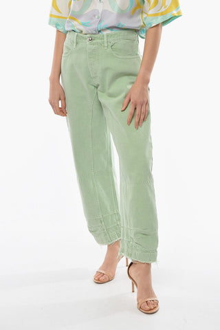 Low-waisted Frayed Denims with Metal Button 19cm