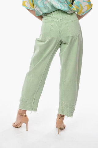Low-waisted Frayed Denims with Metal Button 19cm