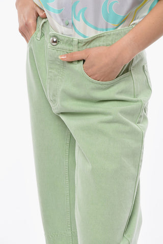 Low-waisted Frayed Denims with Metal Button 19cm