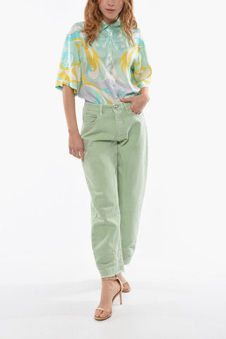 Low-waisted Frayed Denims with Metal Button 19cm