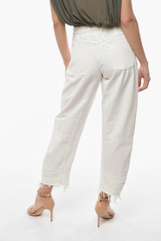 Low-waisted Frayed Denims with Metal Button 19cm