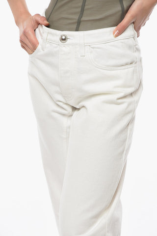 Low-waisted Frayed Denims with Metal Button 19cm