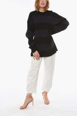Two-Tone Striped Crew Neck UNISEX Sweater