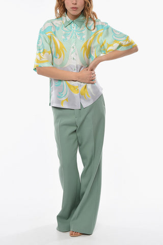 Short-sleeved Plant Motif Silk Shirt