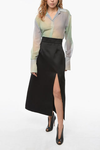 Side Slit Bodycon Silk Long Skirt