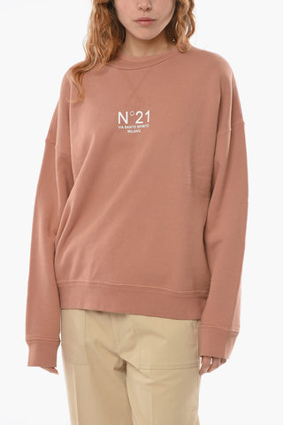 Brushed Cotton Crewneck Sweateshirt With Logo Print