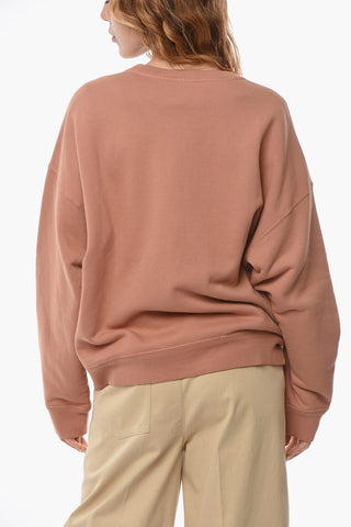 Brushed Cotton Crewneck Sweateshirt With Logo Print