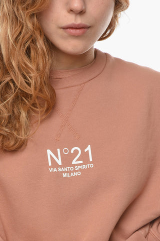 Brushed Cotton Crewneck Sweateshirt With Logo Print