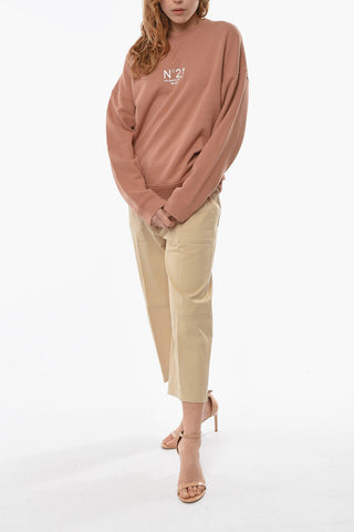Brushed Cotton Crewneck Sweateshirt With Logo Print