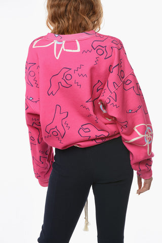 Fleeced-cotton MUZA Crewneck Sweatshirt with Waist-drawstring