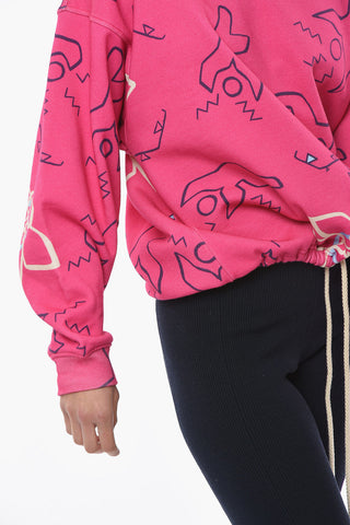 Fleeced-cotton MUZA Crewneck Sweatshirt with Waist-drawstring