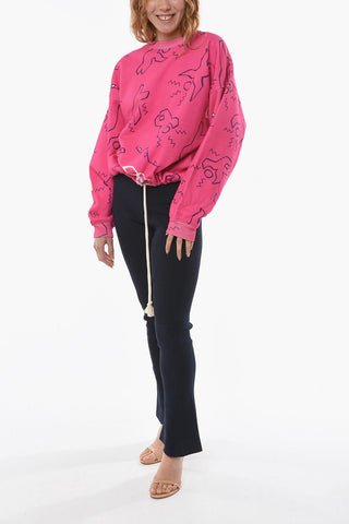 Fleeced-cotton MUZA Crewneck Sweatshirt with Waist-drawstring