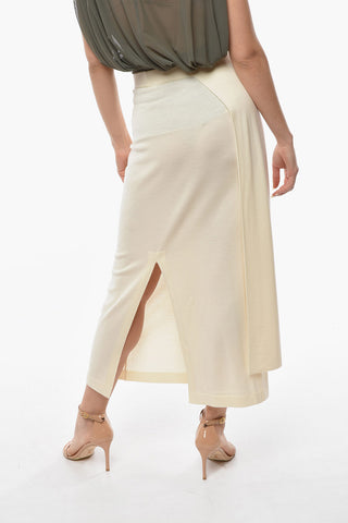 Wool Long Trompe L'oeil Skirt
