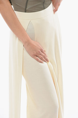 Wool Long Trompe L'oeil Skirt