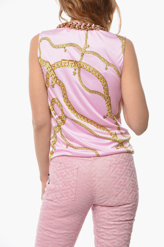Sleeveless Blouse with Chain Detail and Print