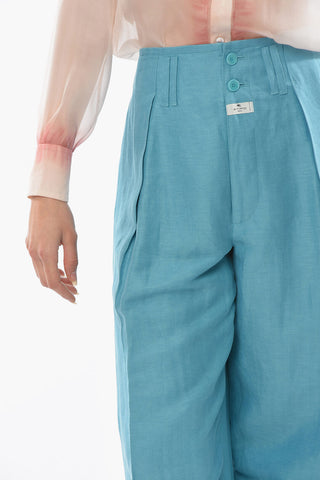 Linen Silk High-waisted Wide-leg Pants with Single Pleat