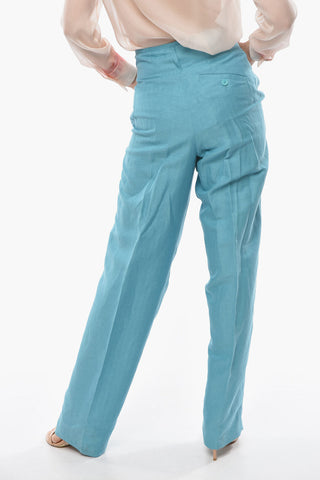 Linen Silk High-waisted Wide-leg Pants with Single Pleat