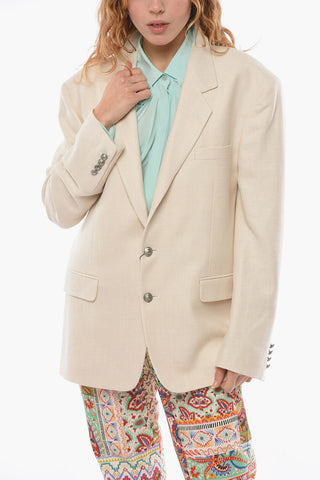 Wool-blend Single-breasted Blazer with Logoed Buttons