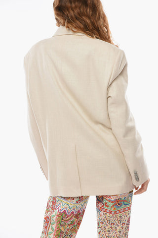 Wool-blend Single-breasted Blazer with Logoed Buttons