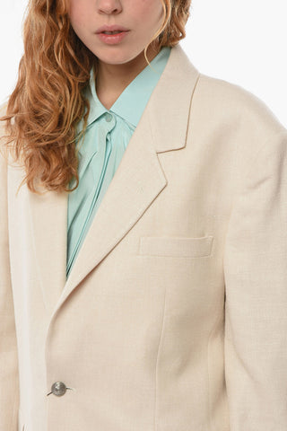 Wool-blend Single-breasted Blazer with Logoed Buttons