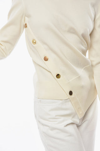Asymmetric Crew-neck Sweatshirt with Ivory Buttons Detailing
