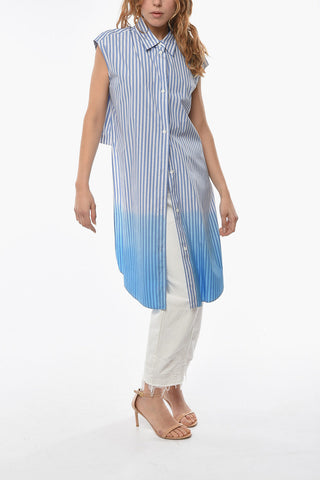 Asymmetric DIP DYED Balanced Stripe Cotton Shirt