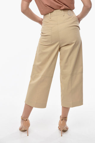Denim Coulotte Pants with Embroidered Logo