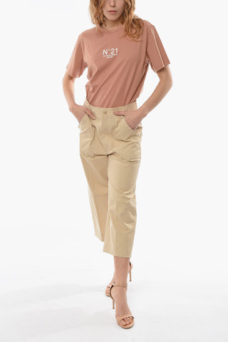 Denim Coulotte Pants with Embroidered Logo