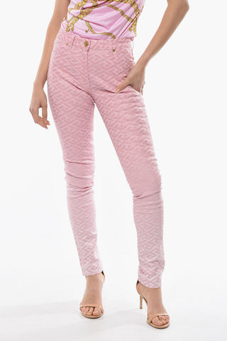 LA GRECA Printed Tapered-fit Denims with Shimmering Effect 15,5cm