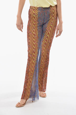 Pantaloni Bootcut in Tessuto a Costine Multifantasia