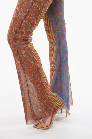 Pantaloni Bootcut in Tessuto a Costine Multifantasia