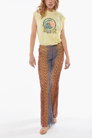 Pantaloni Bootcut in Tessuto a Costine Multifantasia