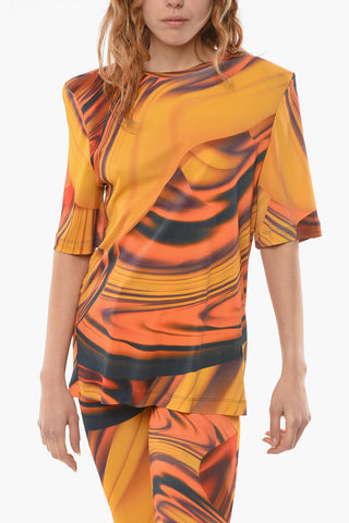 Printed Crewneck T-shirt With Shoulder Pads