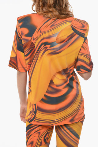 Printed Crewneck T-shirt With Shoulder Pads