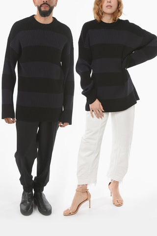 Two-Tone Striped Crew Neck UNISEX Sweater
