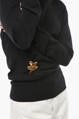 Crewneck Sweater with Brooch