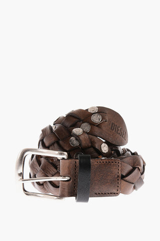 Cintura B-CROX in Pelle Intrecciata con Borchie 40mm