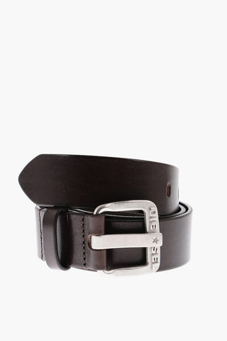 Solid Color Leather B-STAR Belt with Silver Buckle 35mm