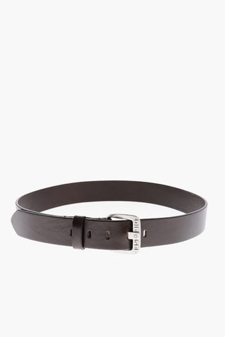 Solid Color Leather B-STAR Belt with Silver Buckle 35mm