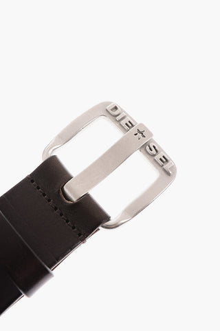 Solid Color Leather B-STAR Belt with Silver Buckle 35mm