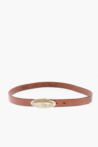 Leather B-ALYEN Belt with Logoed Oval Buckle 25mm