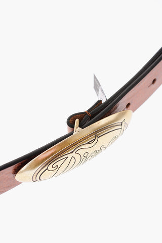Leather B-ALYEN Belt with Logoed Oval Buckle 25mm