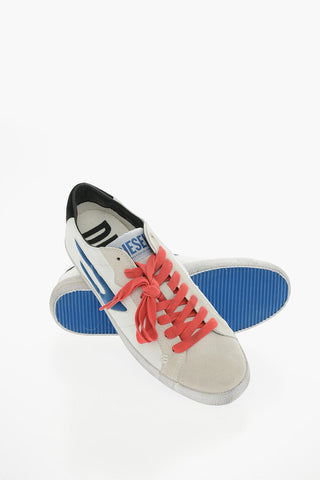 Vintage Effect Textured Leather and Suede S-LEROJI Low-Top Sneakers