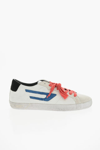 Vintage Effect Textured Leather and Suede S-LEROJI Low-Top Sneakers